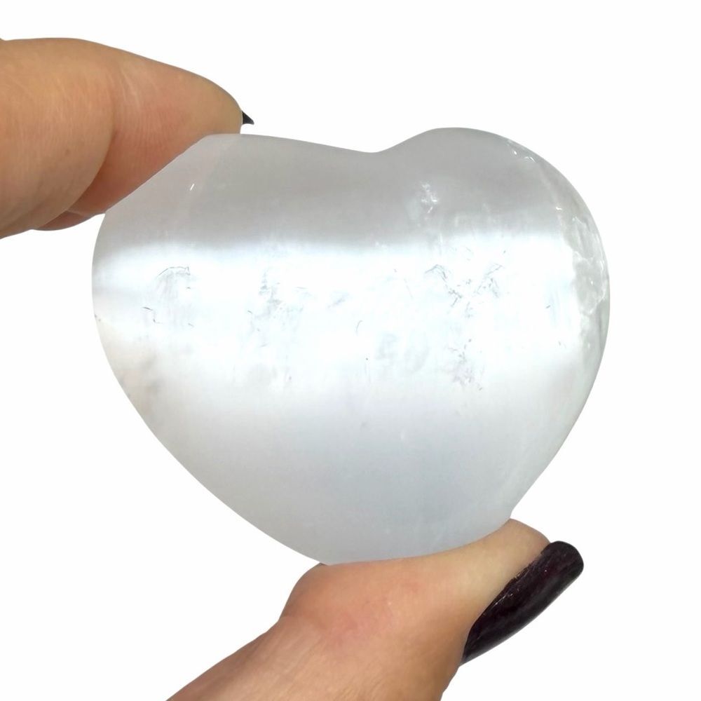 Selenite Heart Shaped Crystal Natural Stone Satin Spar Carved Carving Gift - Picture 4 of 7
